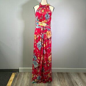 Adrianna Papell Chiffon Women's Size 4 Red Floral Maxi Dress NWT